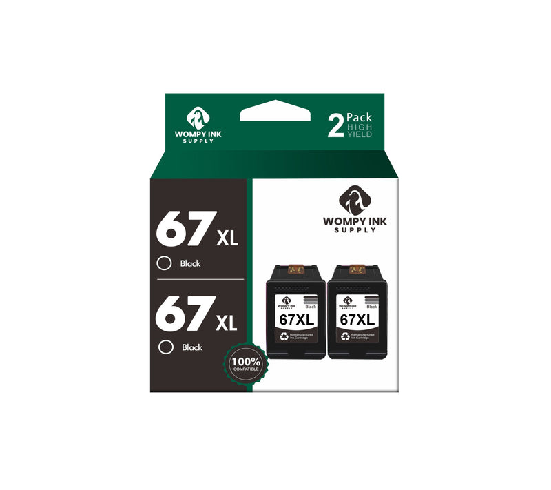 Wompy Ink Supply Compatible HP 67 XL Cartridges 2 Pack
