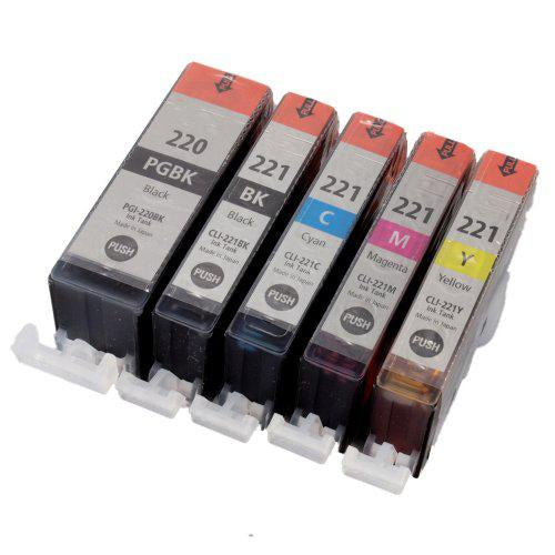 5 Pack Compatible Canon PGI-220XL CLI-221XL (220, 221) Ink Cartridges (Black, Photo Black, Cyan, Magenta, Yellow) - Wompy Ink Supply