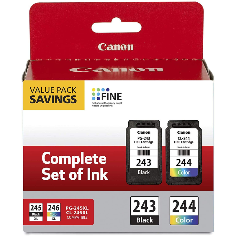 2 Pack Genuine Canon PG-243 and CL-244 (PG 245, CL 246) Ink Cartridges (Black, Tri color)