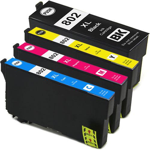 5 Pack Re-manufactured Epson 802XL (T802XL, T802, 802) Ink Cartridges (2 Black, Cyan, Magenta, Yellow) - Wompy Ink Supply