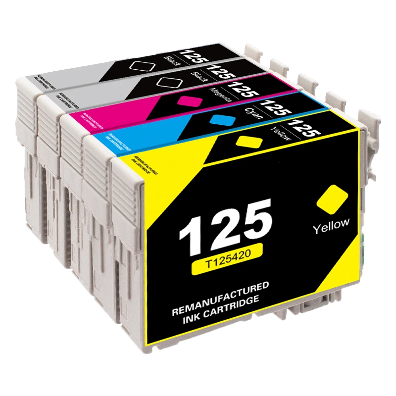 5 Pack Re-manufactured Epson 125 (T125) Ink Cartridges (2 Black, Cyan, Magenta, Yellow) - Wompy Ink Supply