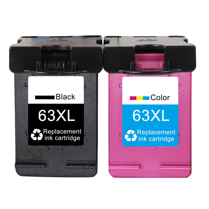 2 Pack Compatible HP 63XL 63 F6U61AN F6U62AN Ink Cartridges (Black, Tri color) - Wompy Ink Supply