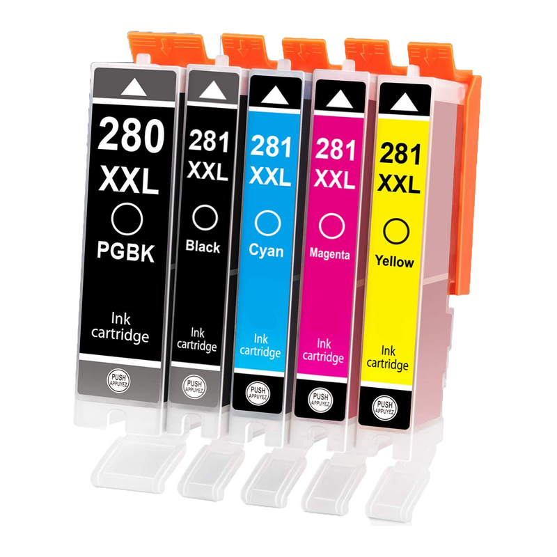 5 Pack Compatible Canon PGI-280XXL CLI-281XXL (280, 281) Ink Cartridges (Black, Photo Black, Cyan, Magenta, Yellow) - Wompy Ink Supply