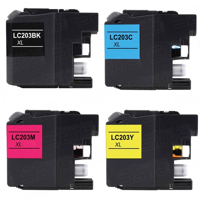 4 Pack Compatible Brother LC203 LC201 Ink Cartridges (Black, Cyan, Magenta, Yellow) - Wompy Ink Supply