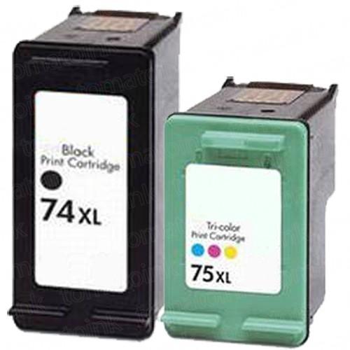 2 Pack Compatible HP 74XL and 75 XL ( 74, 75, CB336WN, CB337WN, CB338WN) Ink Cartridges (Black, Tri color) - Wompy Ink Supply