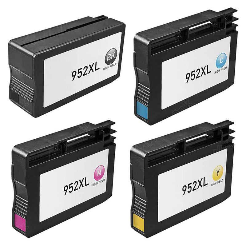 4 Pack Compatible HP 952XL (952, L0S49AN, L0S52AN, L0S55AN, F6U19AN) Ink Cartridges (Black, Cyan, Magenta, Yellow) - Wompy Ink Supply